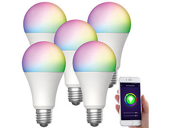 Luminea Home Control 5er-Set WLAN-LED-Lampen für Alexa & Google Assistant, E27, RGB/CCT, 9W