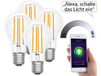 Luminea Home Control LED-Filament-Lampe, komp. zu Amazon Alexa / GA, 2700 K 4er-Set