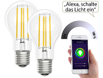 Luminea Home Control LED-Filament-Lampe, komp. zu Amazon Alexa / GA, 6500 K 2er-Set