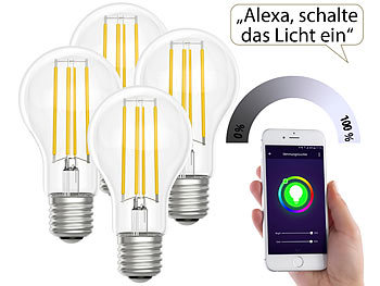 Luminea Home Control LED-Filament-Lampe, komp. zu Amazon Alexa / GA, 6500 K 4er-Set