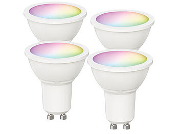 Luminea Home Control 4er-Set WLAN-LED-Spots, GU10, RGB-CCT; 4,5 Watt, F, 350 lm, 100°, App