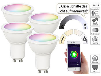 4er-Set WLAN-LED-Spots fÃ¼r Amazon Alexa & GA, GU10, RGB, CCT, 5 Watt / Gu10