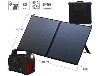 Powerbank Solar Notstrom: revolt Powerstation & Solar-Generator mit mobilem 80-Watt-Solarpanel, 420 Wh
