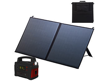 Powerbank Solar: revolt Powerstation & Solar-Generator mit mobilem 110-Watt-Solarpanel, 420 Wh