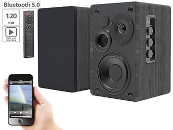 Aktivboxen: auvisio Aktives Stereo-Regallautsprecher-Set, Holz-Gehäuse, Bluetooth 5, 120 W