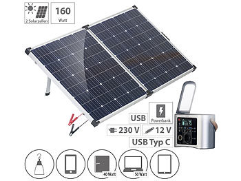 High-End-Powerbank & Solar-Konverter mit mobilem 160-W-Solar-Panel / Powerbank