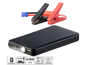 Powerbank für Auto: revolt USB-Powerbank mit Kfz-Starthilfe, LED-Leuchte, 6.000 mAh, 400 A