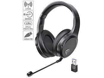USB Kopfhörer: auvisio Digitales Funk-Headset mit abnehmbarem Mikrofon, 8 Std. Laufzeit, USB