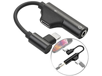 AUX Adapter: auvisio Kopfhörer-/Lade-Adapter für iPhone, 3,5mm-Klinke, Lightning-kompatibel