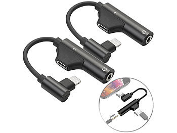 Lightning Klinke: auvisio 2er-Set Kopfhörer-/Lade-Adapter für iPhone auf 3,5 mm-Klinke