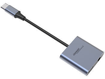 Audioadapter: auvisio Kopfhörer-Adapter USB-C auf 3,5-mm-Klinke, Headset- und Ladefunktion