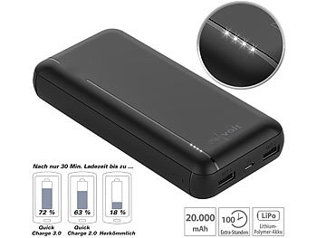 12V Powerbank: revolt USB-Powerbank mit 20.000 mAh, USB-C Power Delivery, QC 3.0, 3 A, 20 W