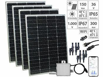 Balkonsolaranlage: revolt 600-W-Balkon-Solaranlage: WLAN-Mikroinverter & 4x150W-Solarpanels, App