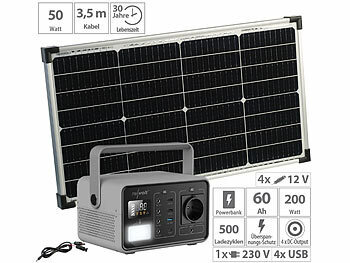 Powerbank Steckdose: revolt Powerstation & Solar-Generator mit mobilen 60-W-Solarpanel, 222 Wh