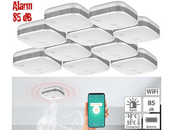 Feuermelder: VisorTech 10er-Set WLAN-Design-Rauchmelder mit weltweiter App-Benachrichtigung