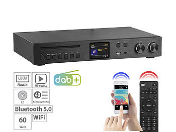 Tuner: VR-Radio WLAN-HiFi-Receiver, Internetradio, DAB+ & UKW, CD, Bluetooth, USB, 60W