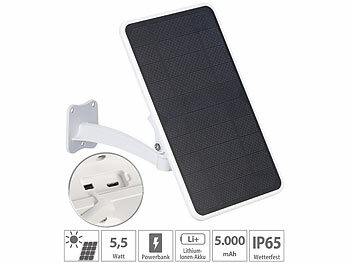 Solar USB: VisorTech 5,5-Watt-Solarpanel mit 5.000-mAh-Powerbank, 5V, für IP-Kameras u.v.m.