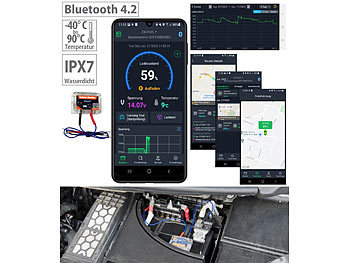 Batteriewächter: Lescars Kfz-Batterie-Wächter mit Standort-Suche, Bluetooth, App, 12V, IPX7
