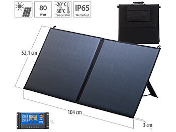 Solarpanel USB: revolt Mobiles und faltbares Solarpanel mit 80 Watt und Laderegler bis 10 A