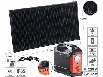 Solarpanel mit Powerbank: revolt Powerstation & Solar-Generator mit 60-W-Solarpanel, 155 Wh, 100 W