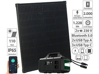 Solar Set: revolt Powerstation & Solarkonverter, 1228 Wh, 1000W, App, 110-W-Solarpanel