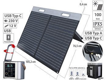 Akkus: revolt Powerstation & Solar-Generator, 100-W-ETFE-Solarpanel, 333 Wh, 300 W
