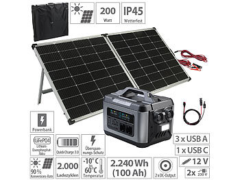 Solarpanel mit Powerbank: revolt Powerstation & Solar-Generator, 240-Watt-Solarpanel, 2.240 Wh, 2.200 W