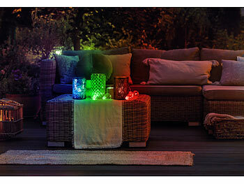 Lunartec 4er-Set wetterfeste LED-RGBWW-Kerzen mit Akku, Ladesch., WLAN-Gateway