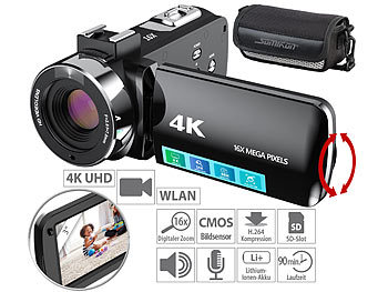 Videokamera: Somikon 4K-UHD-Camcorder mit 16-fachem Zoom, WLAN, Full-HD mit 60 B./Sek.