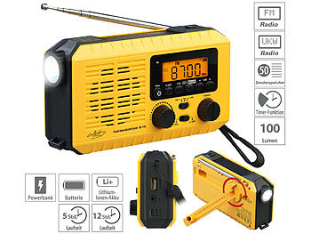 Solarradio: infactory Solar- und Dynamo-Koffer-Radio, LED-Licht, SOS, Powerbank, LCD-Display