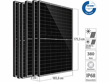 Photovoltaik-Solarmodul: revolt 6er-Set monokristalline Solarmodule, 380 W, IP68, MC4-Stecker, schwarz