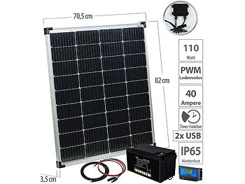 Mini Solarpanel mit Akku: revolt Solaranlagen-Set: PWM-Laderegler, 110-W-Solarpanel und 80-Ah-Akku