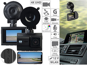 Dashcamera: NavGear 4K-UHD-Dashcam mit GPS, Nachtsicht, WDR, WLAN & App, Sony-Sensor, 140°