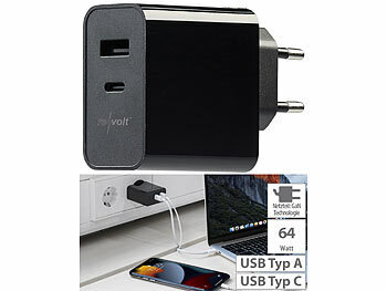 Handy Ladegeräte: revolt 65 Watt 2-Port-USB-Netzteil, USB-C & Typ A, PD Power Delivery 3.0, GaN