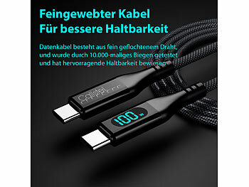 Callstel 2er-Set 100-W-PD-USB-C-Daten- & Ladekabel mit Digital-Anzeige, 1,2 m