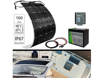 Solar-Sets Camping: revolt Solaranlagen-Set: MPPT-Laderegler, 100-W-Solarmodul und LiFePo4-Akku