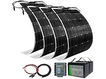 revolt Solaranlagen-Set: MPPT-Laderegler, 4x 100W-Solarmodul, 2 LiFePo4-Akkus