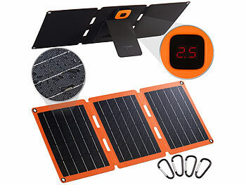 Solar Ladegerät: revolt 21-Watt-Solarpanel-Ladegerät, USB-C/-A, je 2,4 A, faltbar, IP65, ETFE