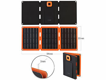 revolt 21-Watt-Solarpanel-Ladegerät, USB-C/-A, je 2,4 A, faltbar, IP65, ETFE
