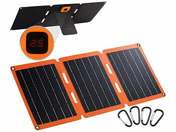 revolt Faltbares Solarpanel: 28-Watt-Solar-Ladegerät mit 2 USB-Anschlüssen  (5V/4,8A), faltbar, IPX4 (Solarpanel Tasche, Solarkoffer mit Laderegler