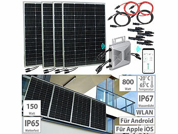 PV Anlage: revolt 600W (4x150W) MPPT-Balkon-Solaranlage + 800W On-Grid-Wechselrichter