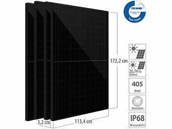 Photovoltaik-Solarmodul: revolt 4er-Set monokristalline Solarpanels, Full-Screen, 405 W, MC4, IP68