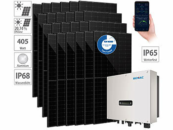 Balkon-Solar-Kkraftwerk: RENAC 9,84kW (24x410W) MPPT-Solaranlage+10kW On-Grid-Wechselrichter 3-phasig