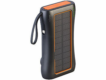 revolt Kurbel-Dynamo-Powerbank mit Solarpanel, 10 Ah / 37 Wh, USB-C, 2x USB-A