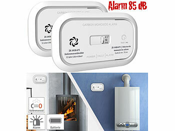 Kohlenmonoxid Alarm: VisorTech 2er-Set digitale Kohlenmonoxid-Melder, 85 dB, Display, DIN EN 50291