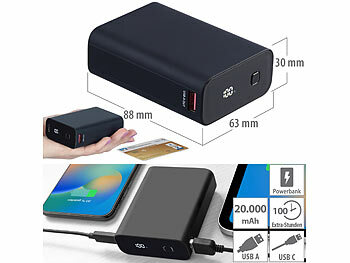 USB Powerbank: revolt Ultrakompakte Powerbank im Kreditkarten-Format, 20.000mAh, LED-Display