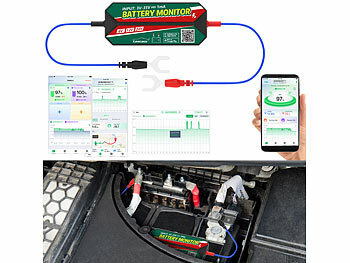 Lescars Batterietester: Kfz-Batterie-Wächter, Standort-Suche, Bluetooth,  App, 6/12/24 V, IPX7 (Autobatterie-Tester)