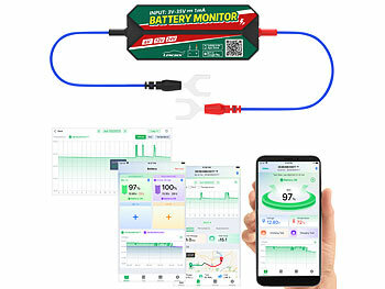 Lescars Batterietester: Kfz-Batterie-Wächter, Standort-Suche, Bluetooth, App,  6/12/24 V, IPX7 (Auto-Batterietester)