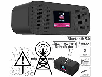 DAB Radios: VR-Radio Stereo-Radio-Wecker mit DAB+, Notfall-Warn-Funktion, USB, Bluetooth
