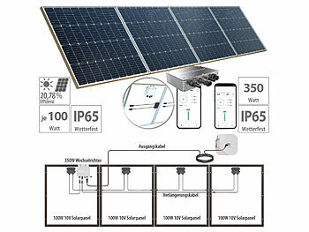 PV Komplettpaket: revolt 4 monokrist. Solarmodule 4x 100 W + WLAN-Mikroinverter 350 W, silber